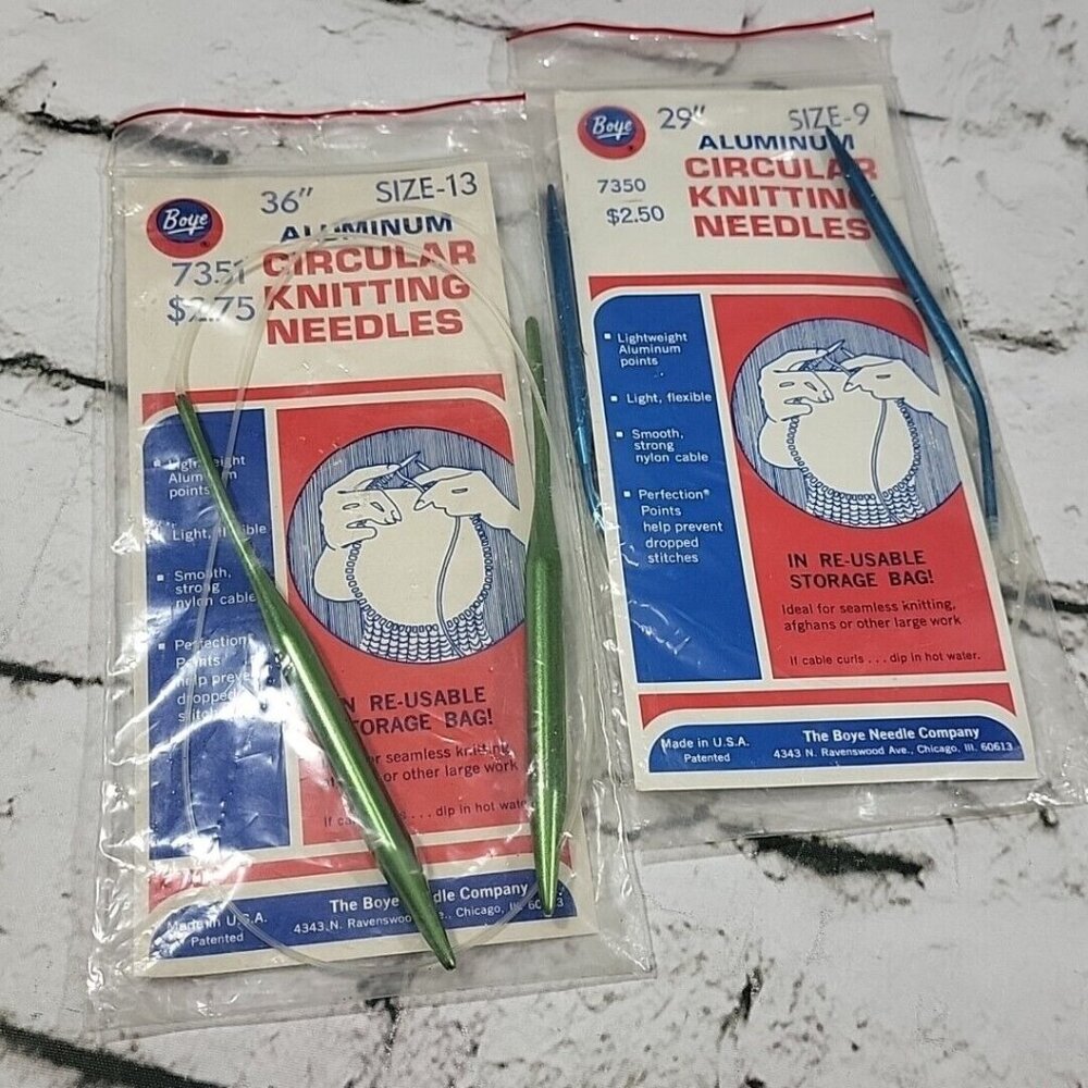 Boye Circular Knitting Needles New in Package Lot of 2 Size 13 and 9 aluminum